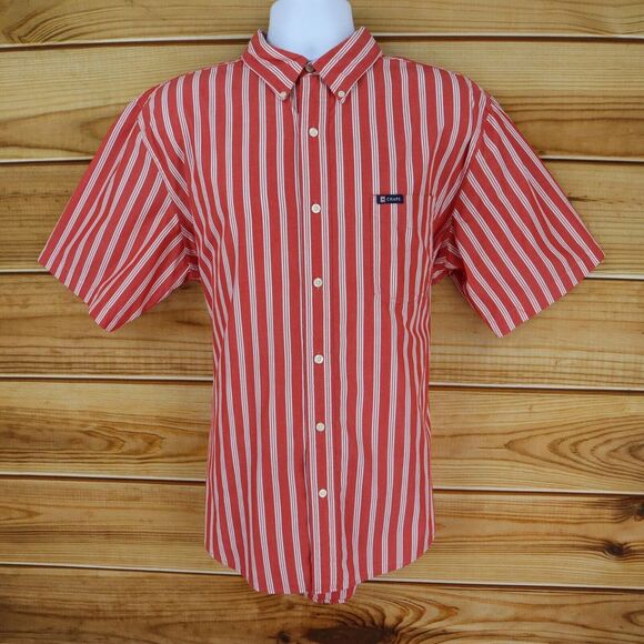 Chaps Shirt Button Down Collar Easy Care‎ Mens XL Red White Stripes Short Sleeve - Picture 1 of 6